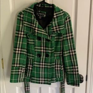 Green, Black and White plaid wool coat Rue 21